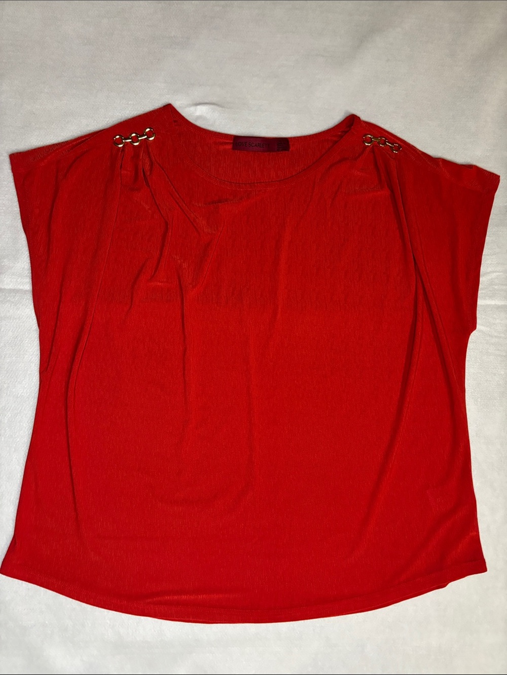 Red Women's Short Sleeve Top with Shoulder Ring Detail - Large
